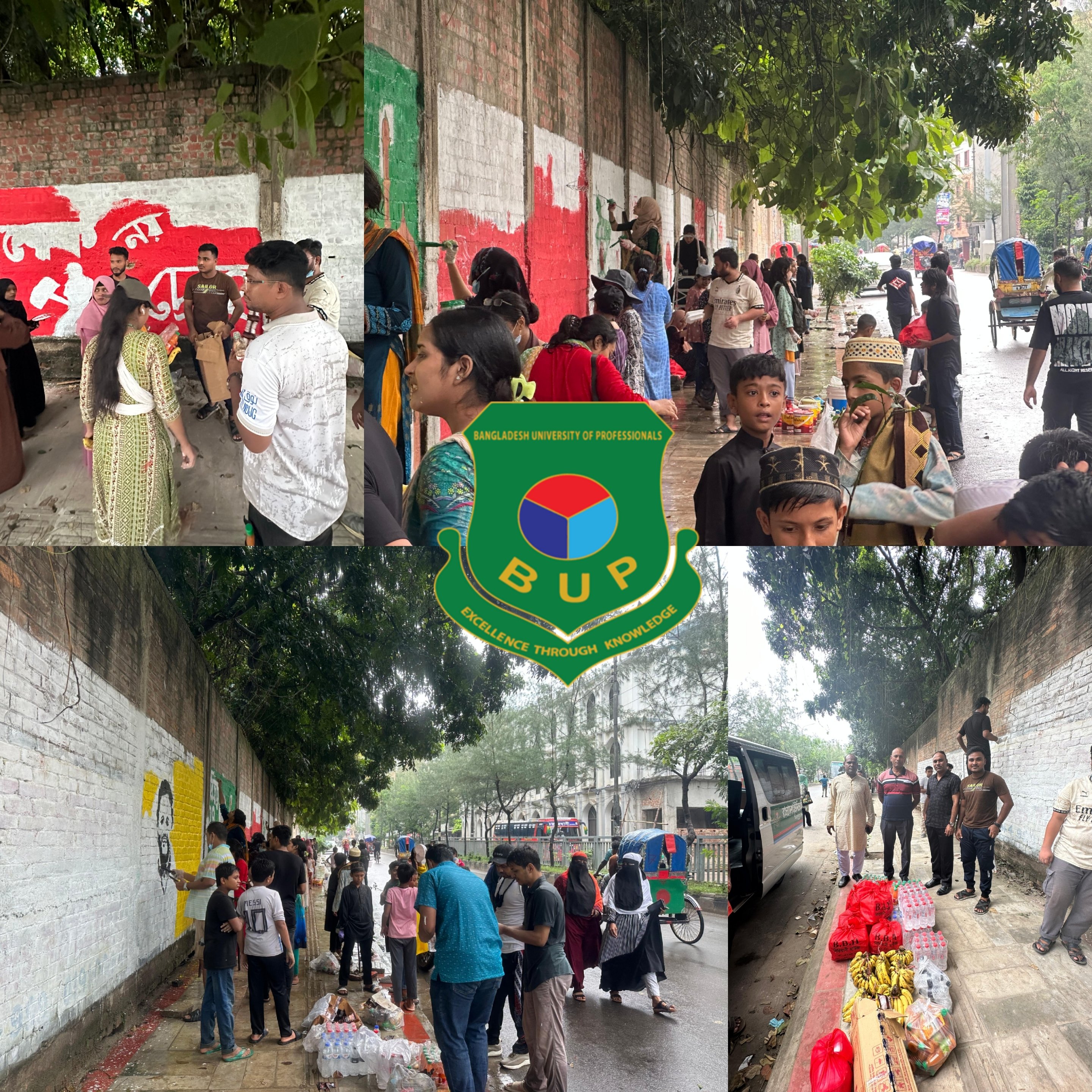 BUP Authority Provides Meals as Students Paint Walls and Clean Up Roads in Mirpur